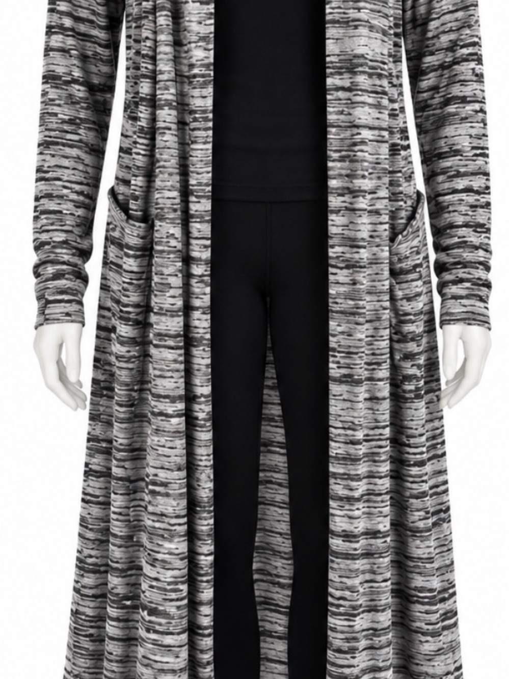 White House Black Market Black & Gray Space-Dye Open-Front Cardigan